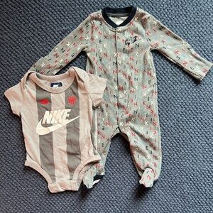 Nike Kids Gray and Red Footies and Onesie Bundle